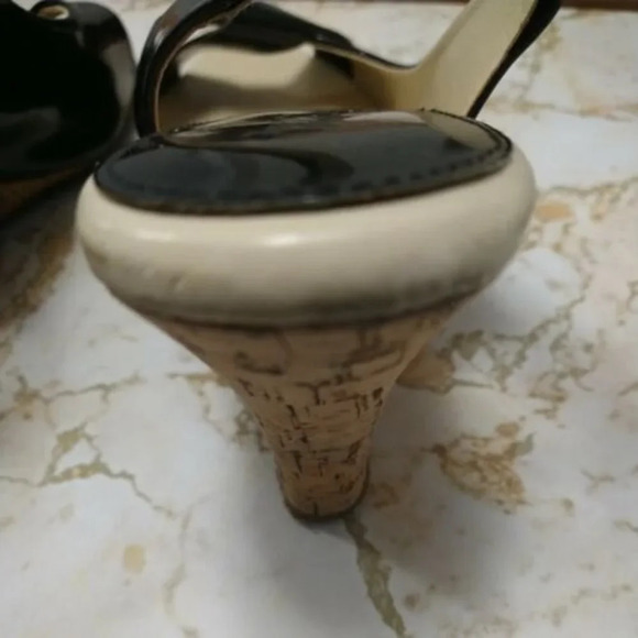 Cato Open Toe Cork Wedge Heels Slingback Women Size 9 M Black Patent Leather - Picture 10 of 11